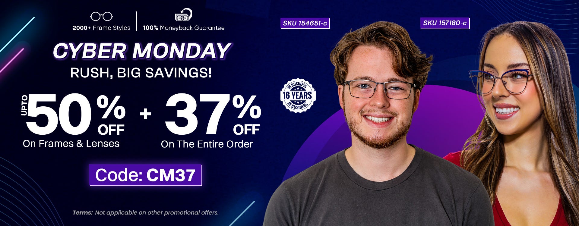 UPTO 50% Discount On All Frames & Lenses + 37% OFF On The Entire Order CODE: CM37