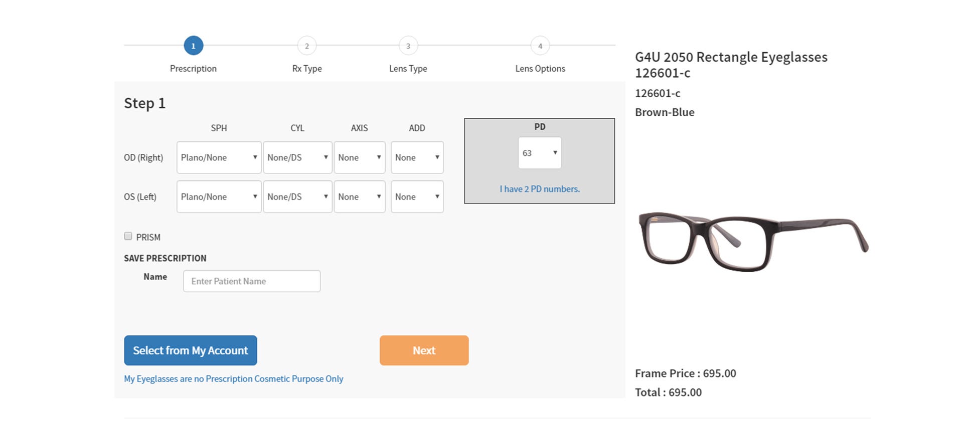 Add Prescription and Choose Lenses 